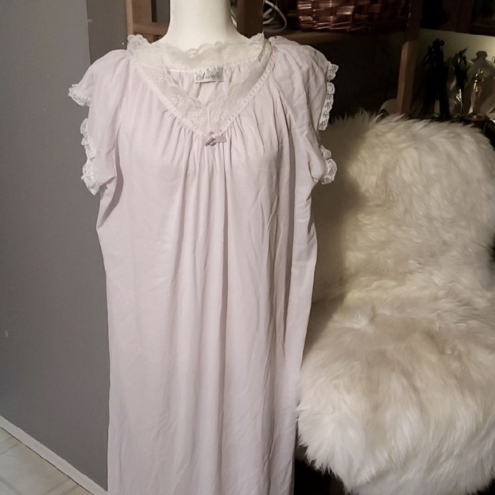 Elegant Lilac Lace Trim Nightgown